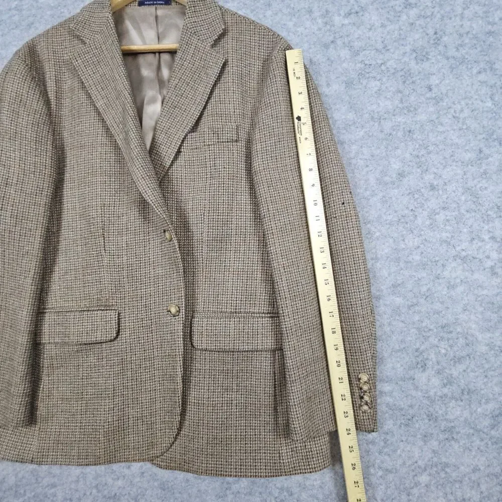 Lands End Men's Blazer Brown‎ Windowpane Tweed Size 42S 100% Lambswool PINHOLES